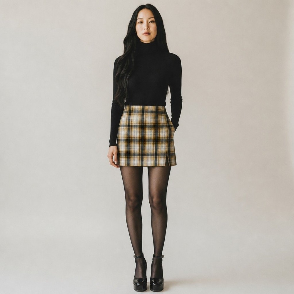 Urban Outfitters Plaid Mini Skirt Yellow Black Fall School Girl Pencil Small